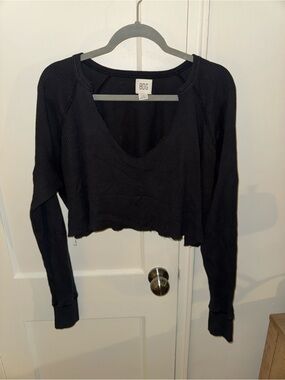 Dark Gray Waffle Knit Crop Top